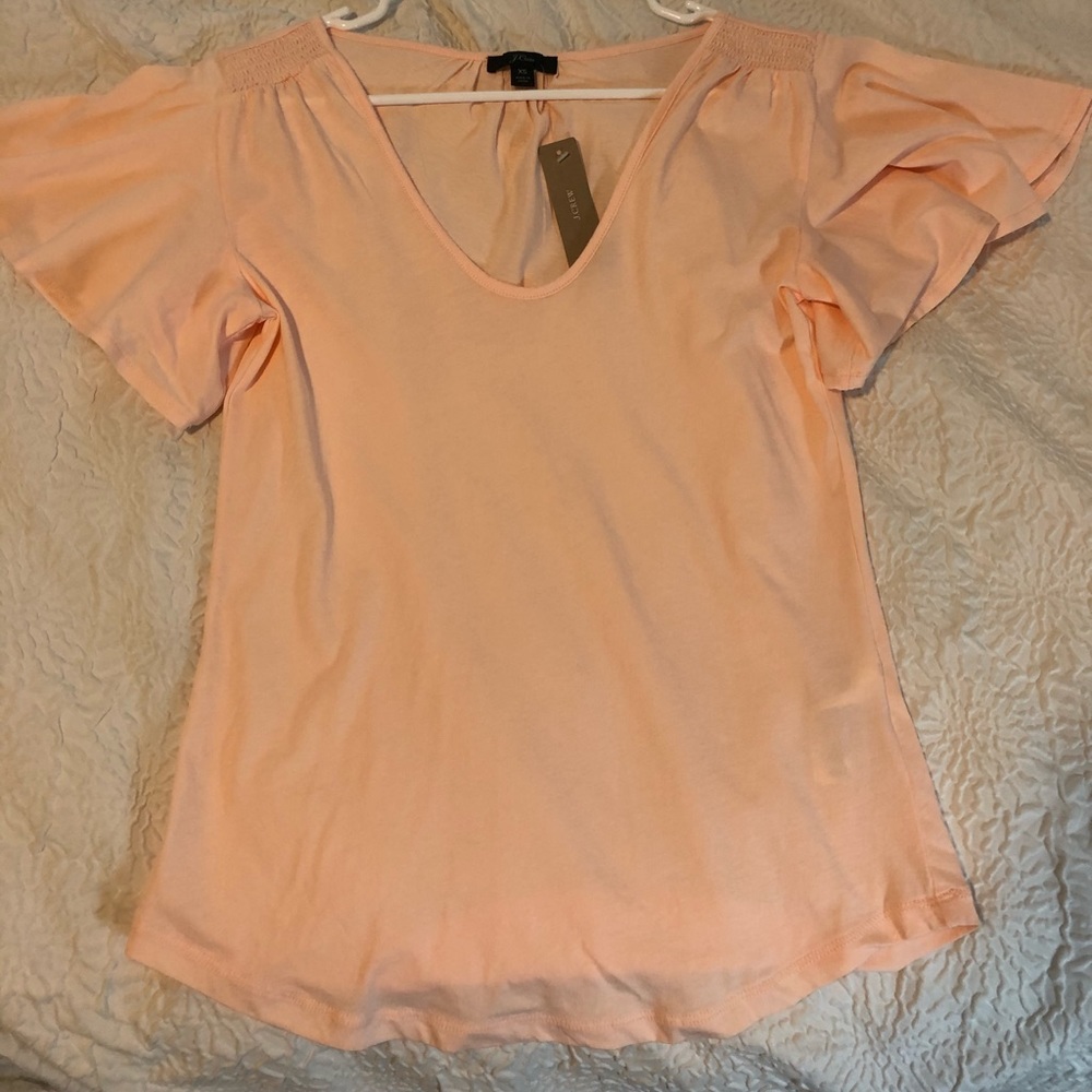 JCrew light pink flutter sleeve top